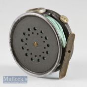 Hardy Bros England post-war “The Perfect” alloy trout fly reel - 3 1/8” dia with ribbed brass
