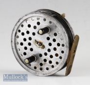 Hardy Bros England The Eureka alloy centre pin reel: 3.5” dia, ribbed brass foot, on/off rim check