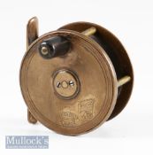 Good Hardy Bros Alnwick Birmingham brass trout fly reel – 2.75” dia with makers Rod in Hand and