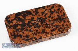 Hardy Neroda mottled red fly box with chenille interior, containing some dry flies 6” x 3.75”slim