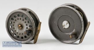 Hardy Bros and J.S Sharp Aberdeen alloy trout fly reels - The Uniqua 3 5/8” dia with ribbed brass