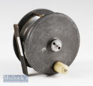 Large Malloch Perth “Patent Brake” alloy salmon fly reel - 4.5” dia, ivorine handle, makers patent