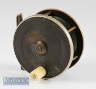 Fine P.D Malloch Maker Perth brass and ebonite combination salmon fly reel – 4” dia. with brass