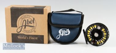 Fine Abel Super 5N Black trout fly reel – stamped 3706 Made in USA to the foot and engraved to the