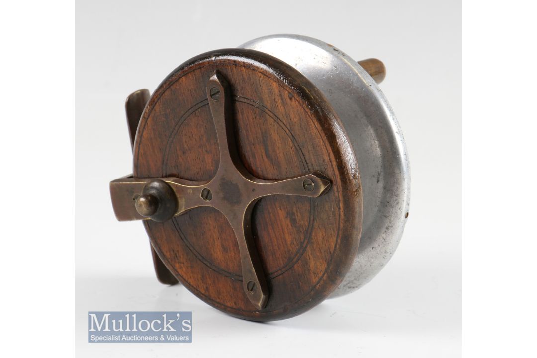 Unnamed Slater style wooden and brass star back combination reel - 4”dia, with alloy drum complete - Image 2 of 2