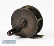 Rare smallest size Hardy brass crank wind fly reel – 2.25” dia with makers Rod in Hand and