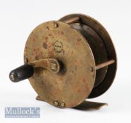 Scarce William Landell 105 Trongate Glasgow brass crank wind reel - 3”dia, with curved crank arm