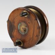 Eton Sun wooden Nottingham and brass star back salmon reel – 4.5” dia with Slater style drum release
