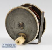 Fine Robertson Maker Glasgow large Scottish style brass and ebonite combination salmon fly reel c.