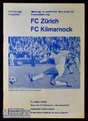 1969 FC Zürich v FC Kilmarnock Fairs Cup Football Programme 1st Round date 16 Sept light centre