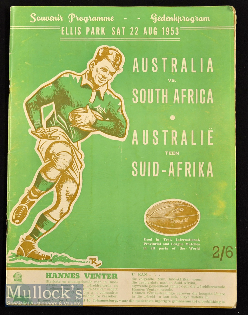 1953 South Africa v Australia Rugby programme: Large Ellis Park issue^ for the 1st Test of the