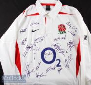 2000s England Rugby Squad Signed Jersey: England 2000's signed Nike merchandise rugby jersey with 02