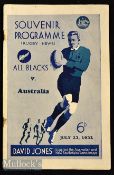 1932 Rare Australia v New Zealand Rugby Programme: 26pp packed issue from the Third test at
