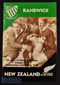 1988 Special Randwick (Sydney) v New Zealand Rugby Programme: For their 65th anniversary^ the