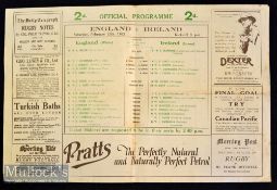 1927 England v Ireland Rugby Programme: The large folded single sheet-style Twickenham issue of