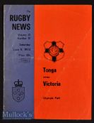 1973 Scarcer Victoria v Tonga Rugby Programme: Slightly marked 20pp issue from Olympic Park^