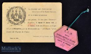 Very Rare 1925 New Zealand “Invincibles” All Blacks in France Rugby Invite and Ticket (2): A