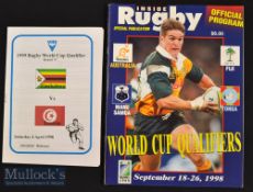 1999 inc V Rare RWC Qualifier Rugby Programmes (2): 8 pp rare^ somewhat flimsy and amateurish and