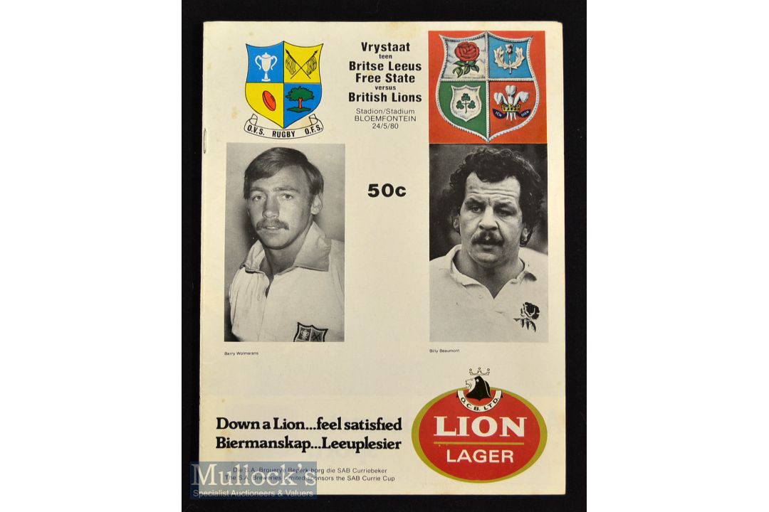 1980 British & Irish Lions to S Africa Rugby Programme: Fine large Bloemfontein issue for the game