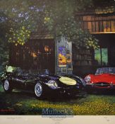 Jaguar Roadster Series 1 signed ltd ed print by Barry Rowe – titled “Beauty and the Beast” featuring