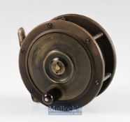 Large unnamed brass and ebonite combination salmon/trolling reel - 4.75” dia^ with the owners name