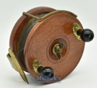 Peetz Tackle Canada 4 3/4” wood and brass sea reel Nottingham style^ with twin bulbous handles^ wing