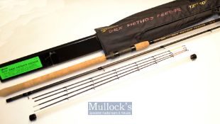 Fine and Unused Drennan DRX Method Feeder carbon rod with 4x tips – 12ft 10in 2pc fitted with fuji