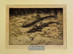 Charles Frederick Tunnicliffe (1901-1979) Hand Signed Etching of a Rainbow Trout signed in pencil