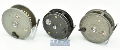 Selection of J.W Young & Sons Fly Reels (3)- Freedex 3 ¾ with twin dimple handles^ grey mottled