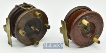 2x Wood and brass backed Nottingham 3” reels to include a star backed reel with line guide^ quad