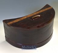 Interesting Hand built demi lune wooden fisherman’s creel with hinged lid^ cream painted interior^