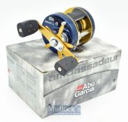 ABU Garcia Ambassadeur 5600 C4 Series multiplier reel in blue with domed end plate^ foot marked
