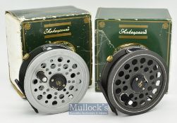 2x Shakespeare Redditch England Beaulite 3 ½” alloy fly reels includes a wide drum model and