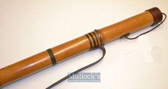 Good quality period whole cane rod tube - leather shoulder strap and butt caps -3 sections of