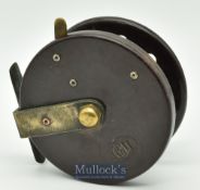 Pegley Davis PQD 4” bakelite centrepin reel twin handle^ perforations^ brass foot^ rim ratchet on/