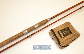 Good Foster Bros Ashbourne “The Ideal” split cane salmon/pike spinning rod - 8ft 2pc with red