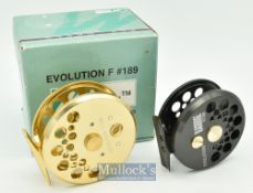 2x unused fly reels - Marado Evolution F #189 aluminium fly reel 3 ¼” perforated face^ wooden