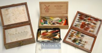 Selection of assorted flies and fly boxes– incl wooden fly box with salmon flies mostly doubles (
