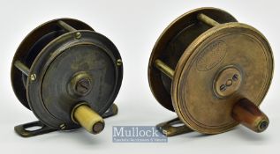 2x London Makers small brass trout fly reels - Eton and Deller Crooked Lane E.C and Bury St^ St