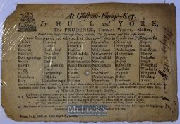 Ships Loading Advert C.1790 At Clifton-House-Key – For Hull and York, the Prudence Thomas White,
