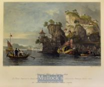 China - 1843 Imperial Palace at Tseaou-shan coloured engraving drawn by T. Allom measures 25x20cm