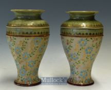 Pair of Royal Doulton Slaters Stoneware Vases marked 7585, F, with ‘Lion, Crown and connected D’