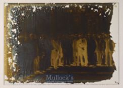 Early Glass Slide depicting a group of gentlemen smartly dressed within a grand room of sort, some