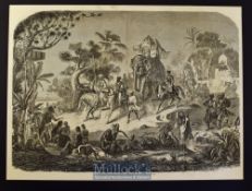 India - Procession of a Rajah in Bengal original engraving 1857 after a painting by Evremond de