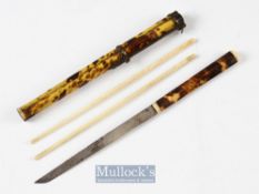 19th century Tortoise Shell Trousse Dining Set having 2 bone chop sticks, tortoise shell handled