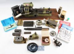 Maier & Co, Austria Unimat SL Electric Lathe mounted on board with a wooden box containing