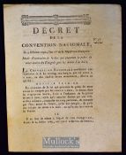 France - Death Sentence for ‘Emigres’ who take up arms against the French Regime 1792 – small folio,