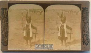 India - Original rare real photo stereo view showing a savage Sikh warrior from the Patiala state at