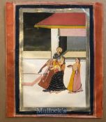 Indian school miniature painting Lord Krishna with women attendants - Painted on gouache with gold &