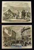 India & Punjab - Two original engravings after W. Carpenter 'Street and Bazaar Peshwur' 1858 25x19cm